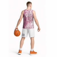 Polynesian Women's Day Basketball Jersey Pink Hibiscus Flowers With Polynesian Pattern LT05 - Polynesian Pride