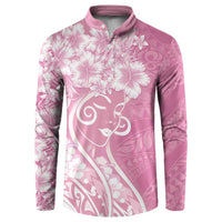 Polynesian Women's Day Button Sweatshirt Pink Hibiscus Flowers With Polynesian Pattern LT05 Pink - Polynesian Pride