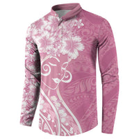 Polynesian Women's Day Button Sweatshirt Pink Hibiscus Flowers With Polynesian Pattern LT05 - Polynesian Pride