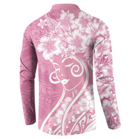 Polynesian Women's Day Button Sweatshirt Pink Hibiscus Flowers With Polynesian Pattern LT05 - Polynesian Pride