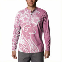 Polynesian Women's Day Button Sweatshirt Pink Hibiscus Flowers With Polynesian Pattern LT05 - Polynesian Pride