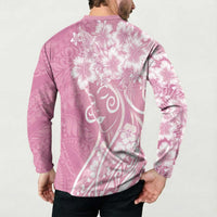 Polynesian Women's Day Button Sweatshirt Pink Hibiscus Flowers With Polynesian Pattern LT05 - Polynesian Pride