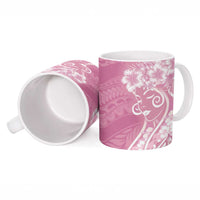 Polynesian Women's Day Ceramic Mug Pink Hibiscus Flowers With Polynesian Pattern