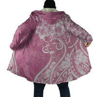 Polynesian Women's Day Cloak Pink Hibiscus Flowers With Polynesian Pattern LT05 - Polynesian Pride