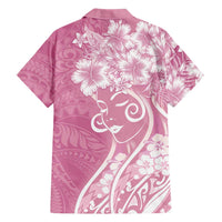 Polynesian Women's Day Family Matching Short Sleeve Bodycon Dress and Hawaiian Shirt Pink Hibiscus Flowers With Polynesian Pattern