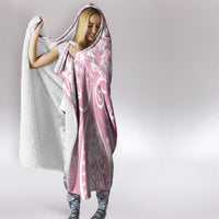Polynesian Women's Day Hooded Blanket Pink Hibiscus Flowers With Polynesian Pattern