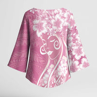 Polynesian Women's Day Kimono Sleeve Blouse Pink Hibiscus Flowers With Polynesian Pattern LT05 - Polynesian Pride