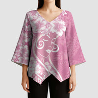 Polynesian Women's Day Kimono Sleeve Blouse Pink Hibiscus Flowers With Polynesian Pattern LT05 - Polynesian Pride