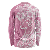 Polynesian Women's Day Long Sleeve Shirt Pink Hibiscus Flowers With Polynesian Pattern LT05 - Polynesian Pride