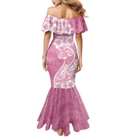 Polynesian Women's Day Mermaid Dress Pink Hibiscus Flowers With Polynesian Pattern