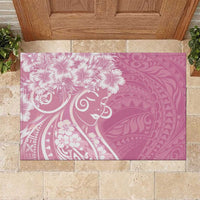 Polynesian Women's Day Rubber Doormat Pink Hibiscus Flowers With Polynesian Pattern LT05 Pink - Polynesian Pride