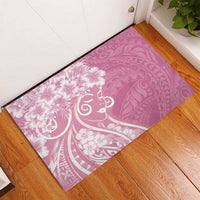 Polynesian Women's Day Rubber Doormat Pink Hibiscus Flowers With Polynesian Pattern LT05 - Polynesian Pride