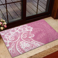 Polynesian Women's Day Rubber Doormat Pink Hibiscus Flowers With Polynesian Pattern LT05 - Polynesian Pride