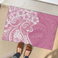 Polynesian Women's Day Rubber Doormat Pink Hibiscus Flowers With Polynesian Pattern LT05 - Polynesian Pride