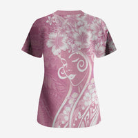 Polynesian Women's Day Scrub Top Pink Hibiscus Flowers With Polynesian Pattern LT05 - Polynesian Pride