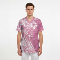 Polynesian Women's Day Scrub Top Pink Hibiscus Flowers With Polynesian Pattern LT05 - Polynesian Pride