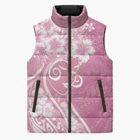Polynesian Women's Day Sleeveless Puffer Jacket Pink Hibiscus Flowers With Polynesian Pattern LT05 Unisex Pink - Polynesian Pride