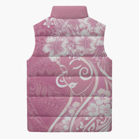Polynesian Women's Day Sleeveless Puffer Jacket Pink Hibiscus Flowers With Polynesian Pattern LT05 - Polynesian Pride