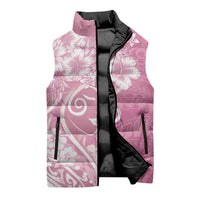 Polynesian Women's Day Sleeveless Puffer Jacket Pink Hibiscus Flowers With Polynesian Pattern LT05 - Polynesian Pride