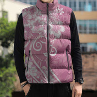 Polynesian Women's Day Sleeveless Puffer Jacket Pink Hibiscus Flowers With Polynesian Pattern LT05 - Polynesian Pride