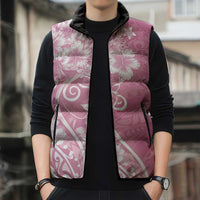 Polynesian Women's Day Sleeveless Puffer Jacket Pink Hibiscus Flowers With Polynesian Pattern LT05 - Polynesian Pride