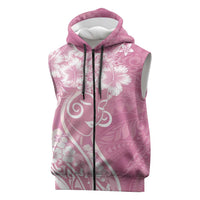 Polynesian Women's Day Sleeveless Zip Hoodie Pink Hibiscus Flowers With Polynesian Pattern LT05 Pink - Polynesian Pride