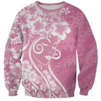 Polynesian Women's Day Sweatshirt Pink Hibiscus Flowers With Polynesian Pattern