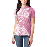 Polynesian Women's Day Women Polo Shirt Pink Hibiscus Flowers With Polynesian Pattern LT05 - Polynesian Pride