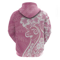 Polynesian Women's Day Zip Hoodie Pink Hibiscus Flowers With Polynesian Pattern LT05 - Polynesian Pride