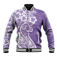 Polynesian Women's Day Baseball Jacket Purple Hibiscus Flowers With Polynesian Pattern LT05 Unisex Purple - Polynesian Pride