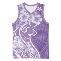 Polynesian Women's Day Basketball Jersey Purple Hibiscus Flowers With Polynesian Pattern LT05 Unisex Purple - Polynesian Pride