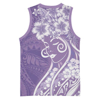 Polynesian Women's Day Basketball Jersey Purple Hibiscus Flowers With Polynesian Pattern LT05 - Polynesian Pride