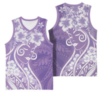 Polynesian Women's Day Basketball Jersey Purple Hibiscus Flowers With Polynesian Pattern LT05 - Polynesian Pride
