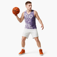 Polynesian Women's Day Basketball Jersey Purple Hibiscus Flowers With Polynesian Pattern LT05 - Polynesian Pride
