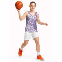 Polynesian Women's Day Basketball Jersey Purple Hibiscus Flowers With Polynesian Pattern LT05 - Polynesian Pride