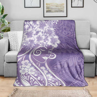 Polynesian Women's Day Blanket Purple Hibiscus Flowers With Polynesian Pattern LT05 - Polynesian Pride