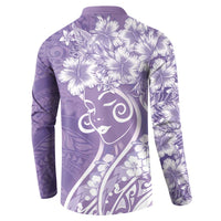 Polynesian Women's Day Button Sweatshirt Purple Hibiscus Flowers With Polynesian Pattern