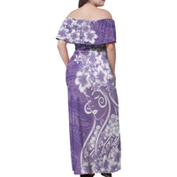 Polynesian Women's Day Family Matching Off Shoulder Maxi Dress and Hawaiian Shirt Purple Hibiscus Flowers With Polynesian Pattern