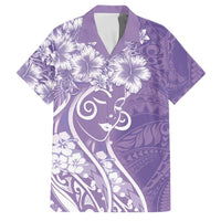 Polynesian Women's Day Family Matching Off Shoulder Short Dress and Hawaiian Shirt Purple Hibiscus Flowers With Polynesian Pattern