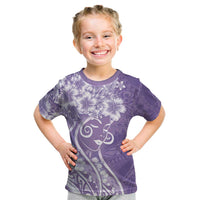 Polynesian Women's Day Kid T Shirt Purple Hibiscus Flowers With Polynesian Pattern LT05 Purple - Polynesian Pride
