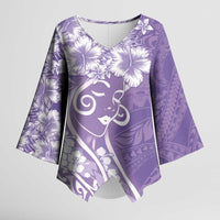 Polynesian Women's Day Kimono Sleeve Blouse Purple Hibiscus Flowers With Polynesian Pattern LT05 Female Purple - Polynesian Pride