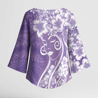 Polynesian Women's Day Kimono Sleeve Blouse Purple Hibiscus Flowers With Polynesian Pattern LT05 - Polynesian Pride