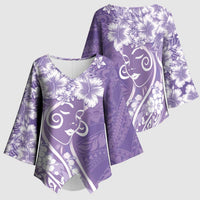 Polynesian Women's Day Kimono Sleeve Blouse Purple Hibiscus Flowers With Polynesian Pattern LT05 - Polynesian Pride
