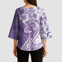 Polynesian Women's Day Kimono Sleeve Blouse Purple Hibiscus Flowers With Polynesian Pattern LT05 - Polynesian Pride