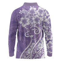 Polynesian Women's Day Long Sleeve Polo Shirt Purple Hibiscus Flowers With Polynesian Pattern LT05 - Polynesian Pride