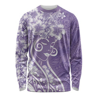 Polynesian Women's Day Long Sleeve Shirt Purple Hibiscus Flowers With Polynesian Pattern LT05 Unisex Purple - Polynesian Pride