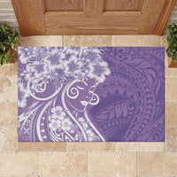 Polynesian Women's Day Rubber Doormat Purple Hibiscus Flowers With Polynesian Pattern LT05 Purple - Polynesian Pride