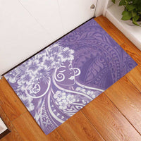 Polynesian Women's Day Rubber Doormat Purple Hibiscus Flowers With Polynesian Pattern LT05 - Polynesian Pride