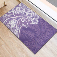 Polynesian Women's Day Rubber Doormat Purple Hibiscus Flowers With Polynesian Pattern LT05 - Polynesian Pride