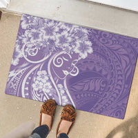 Polynesian Women's Day Rubber Doormat Purple Hibiscus Flowers With Polynesian Pattern LT05 - Polynesian Pride